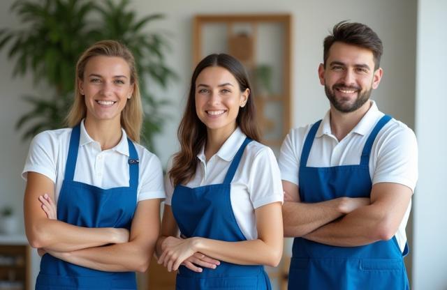 Équipe de nettoyage professionnelle souriante de Propre & Net Services à Lyon